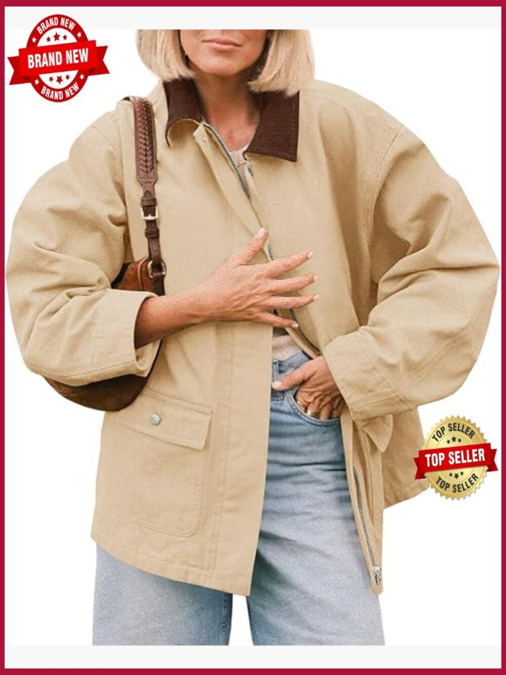 Oversized Utility Barn Jacket with Corduroy Collar